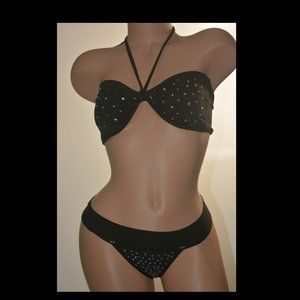 Jeweled Black Tube Top Bikini Set